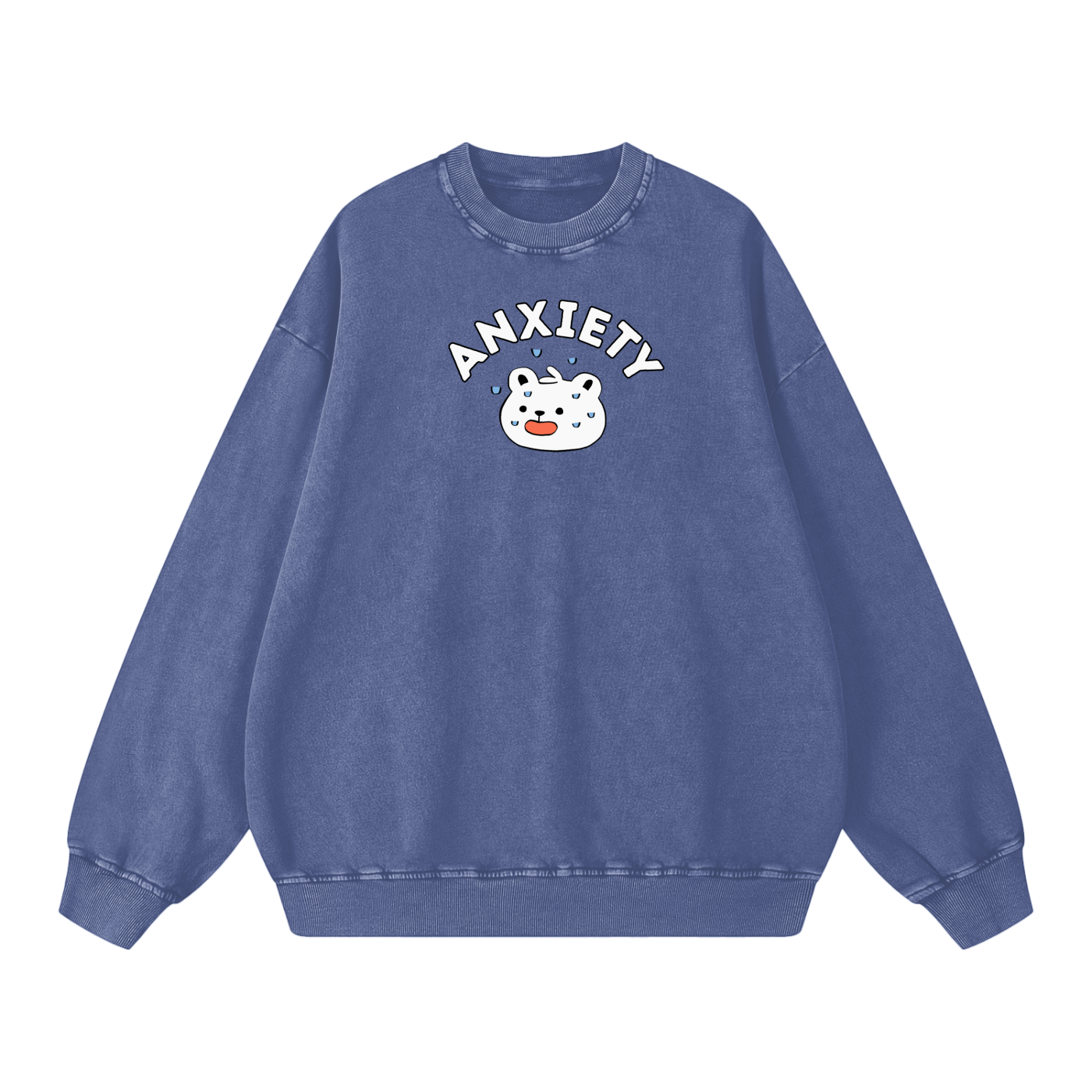 Anxiety Polar Bear Acid Wash Oversize Sweatshirt