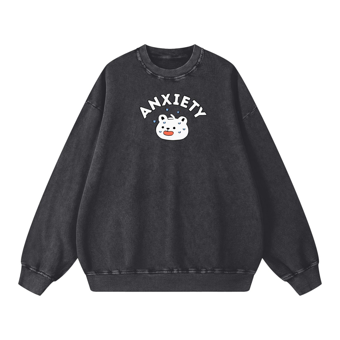 Anxiety Polar Bear Acid Wash Oversize Sweatshirt
