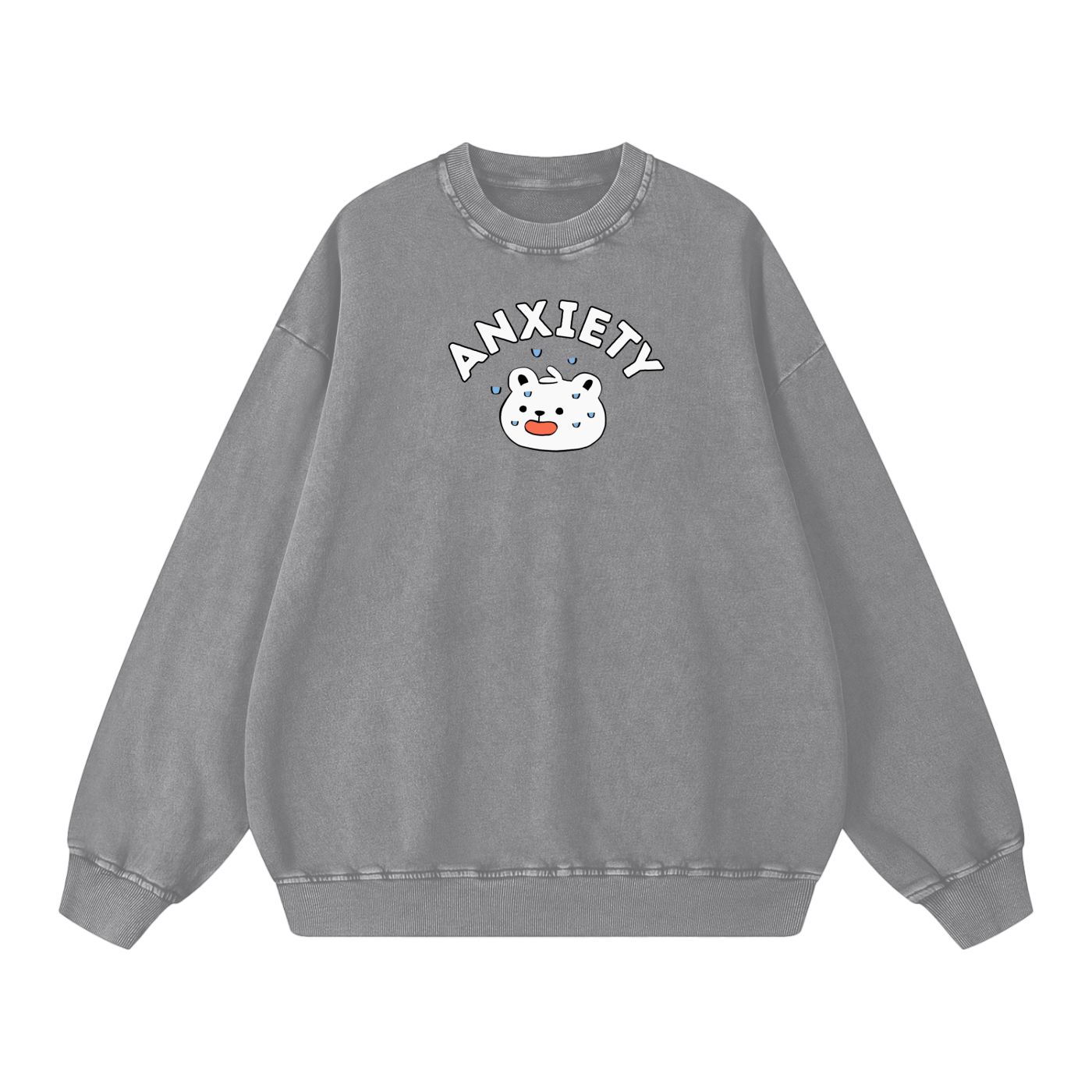 Anxiety Polar Bear Acid Wash Oversize Sweatshirt