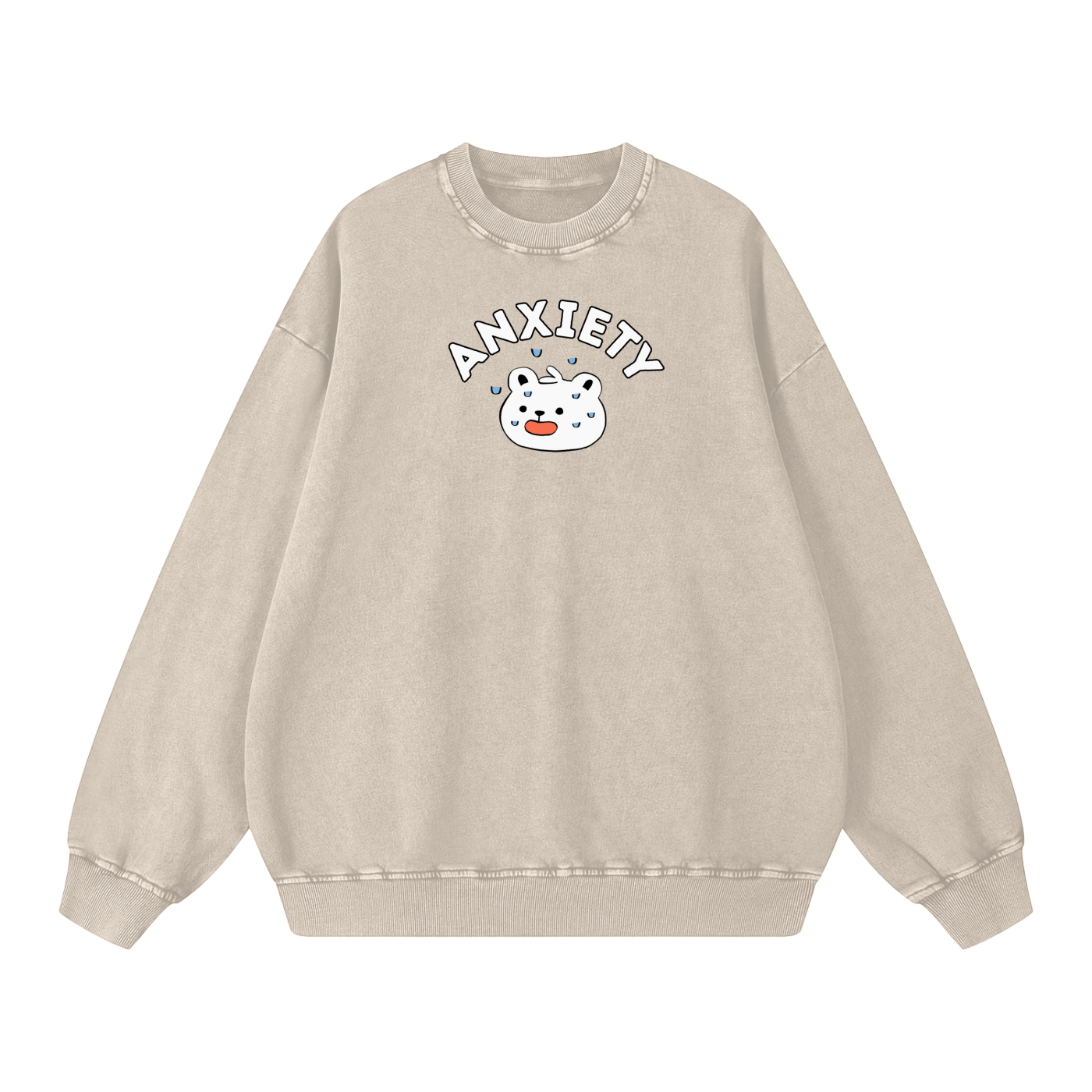 Anxiety Polar Bear Acid Wash Oversize Sweatshirt