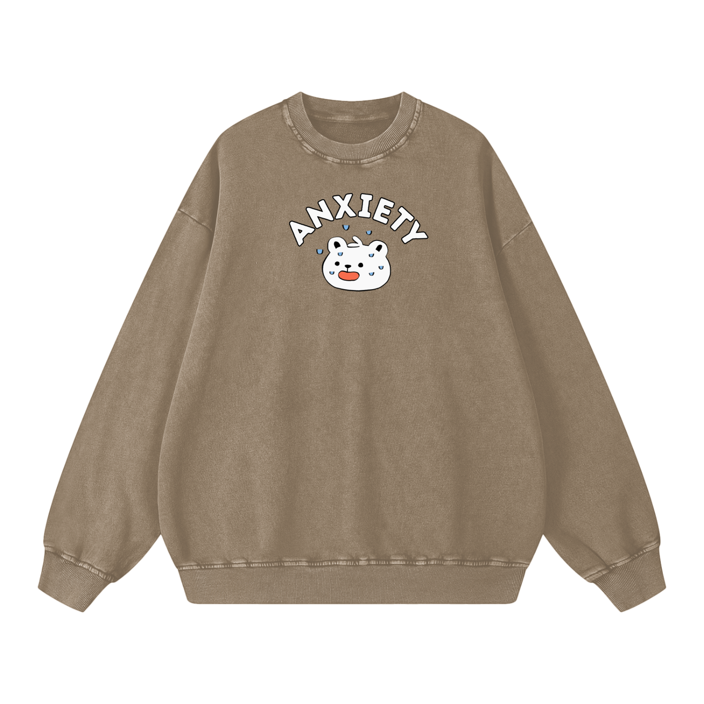 Anxiety Polar Bear Acid Wash Oversize Sweatshirt