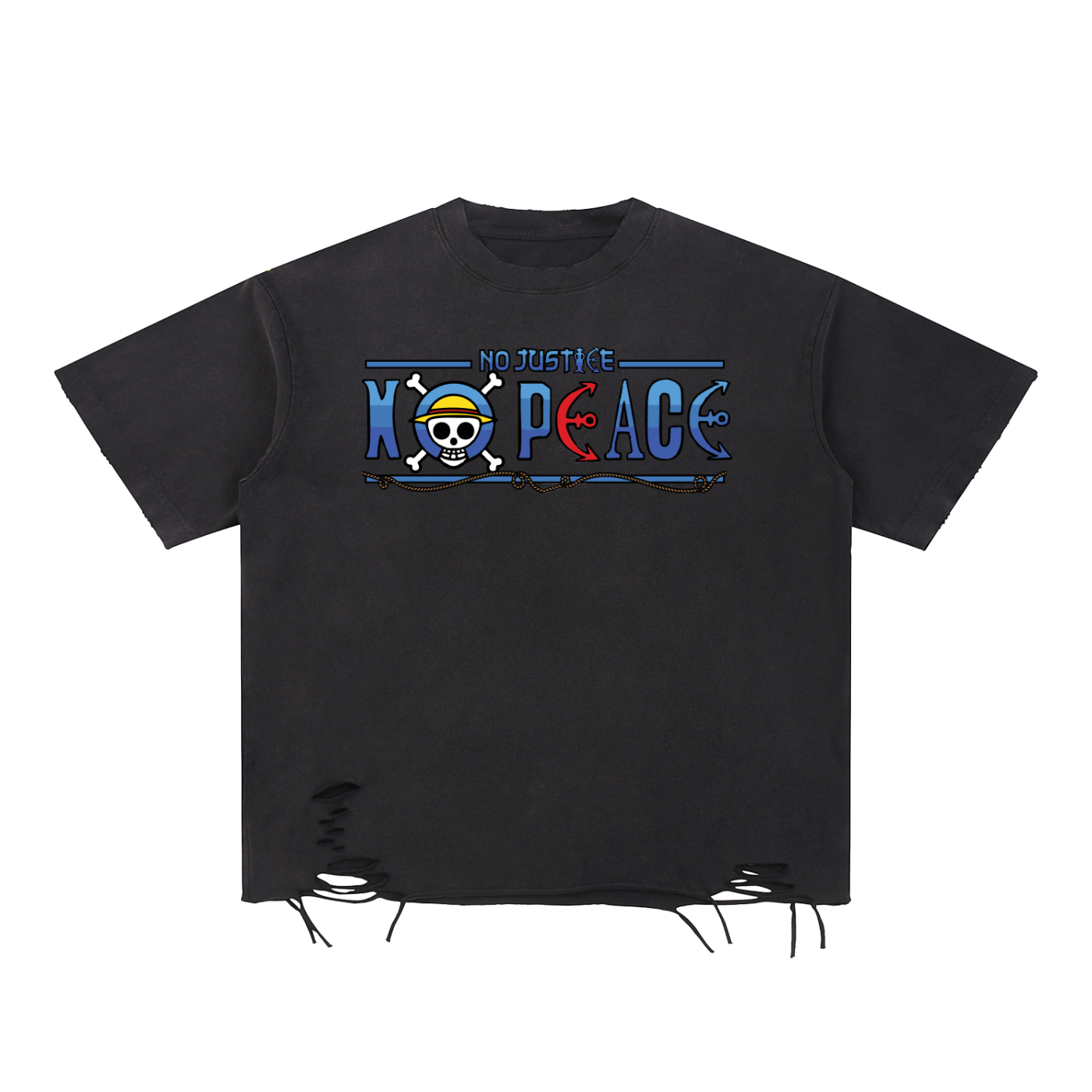 Anime No Peace Unisex Snow Washed Raw-Hem T-Shirt