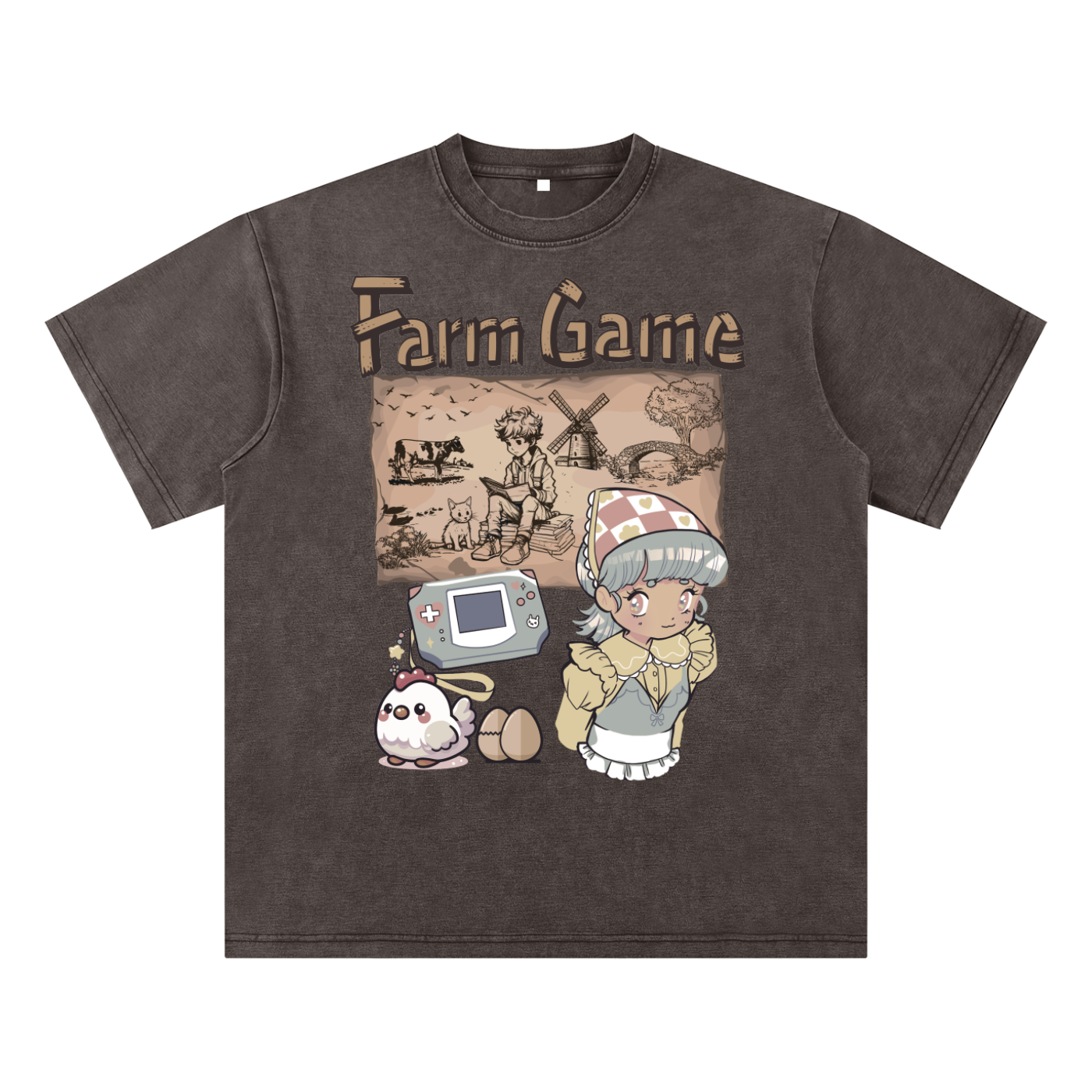 Anime Farm Game Slub Snow Washed T-Shirt